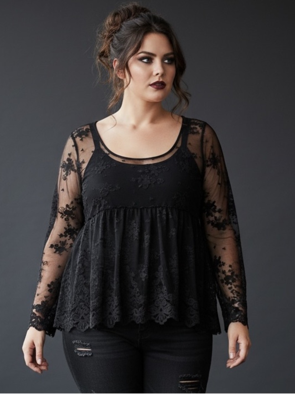 Torrid Women’s Black Lace Babydoll Top Bell Sleeve Witchy,Whimsigoth,Fairy,Y2K